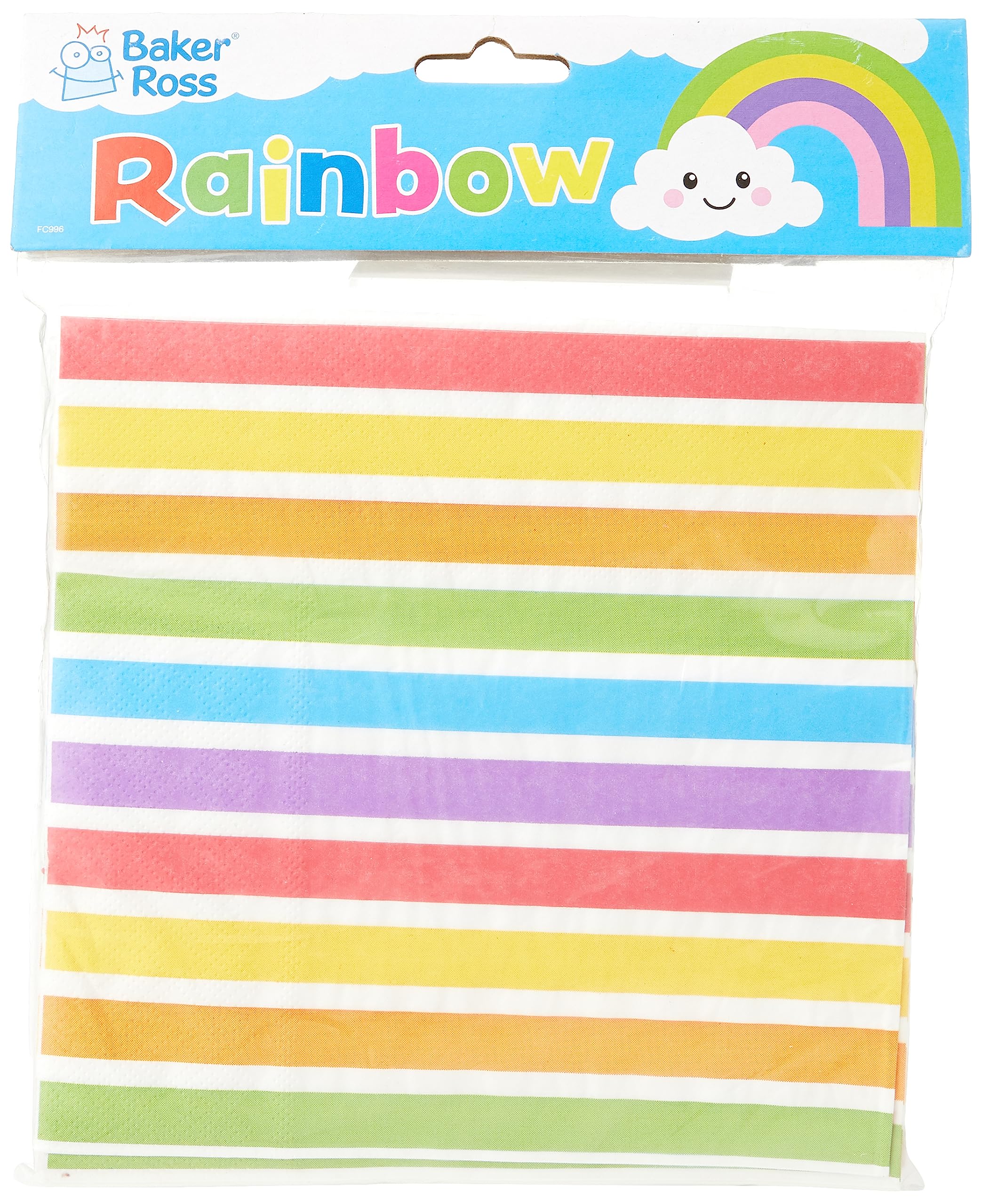 Baker Ross FC996 Rainbow Party Napkins - Pack of 20 Napkins, Kids Party Napkins, Paper Disposable Napkins, Kids Birthday Tableware, Rainbow Party Napkins