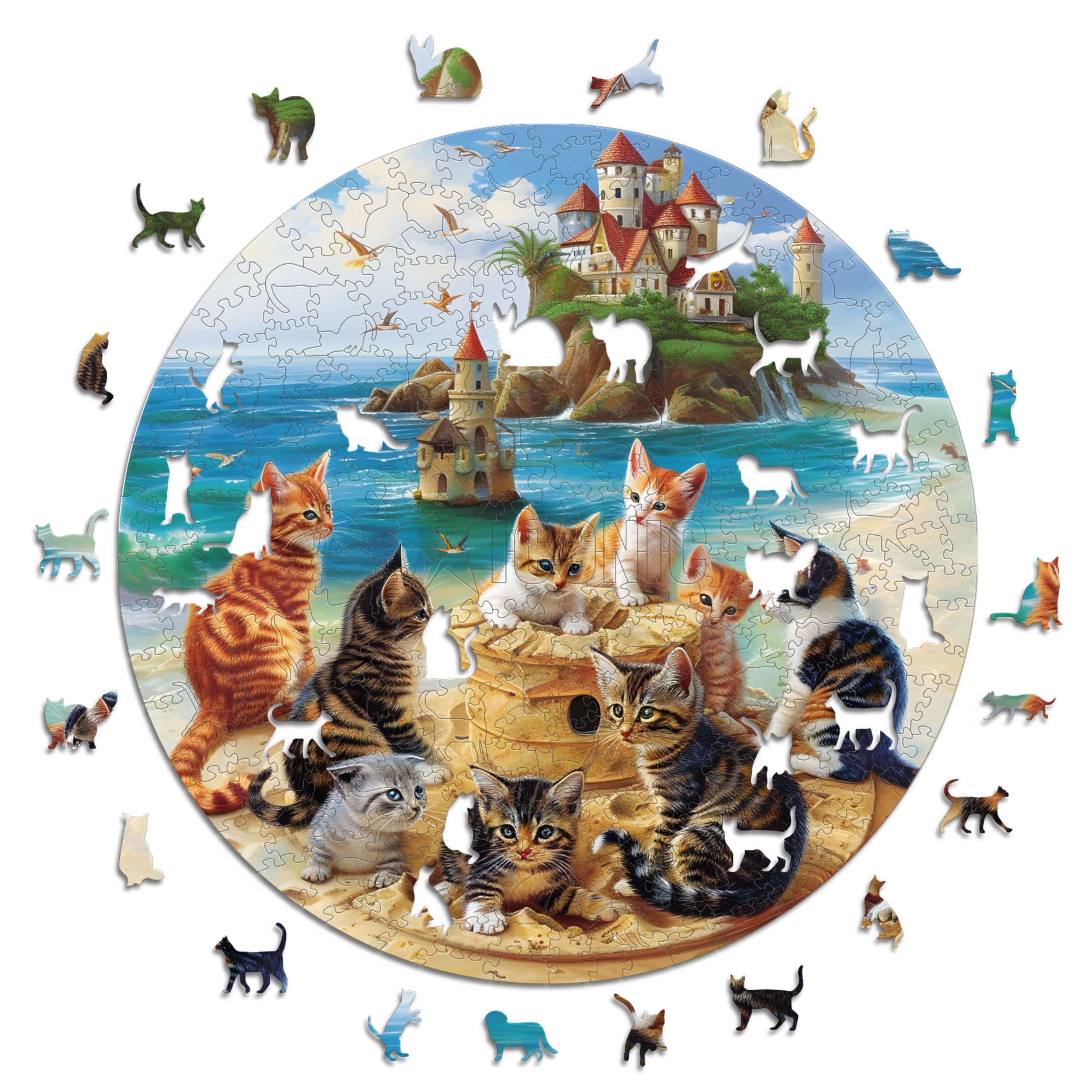 Iconic Puzzles - Kittens at the seaside, fantasy animals, 100% sustainable wooden puzzle, Gifts for Children and Adults, size S, 200 Pieces — image 1