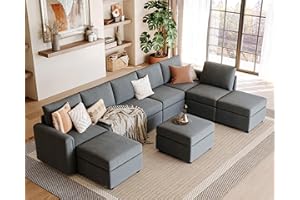 LINSY HOME Modular Sectional Sofa, Oversized Sectional Couch with Storage, Ottomans, Modular Sectional Sleeper Sofa with Memory Foam, 9 Seat U Shape Sofa Set for Living Room, Dark Grey