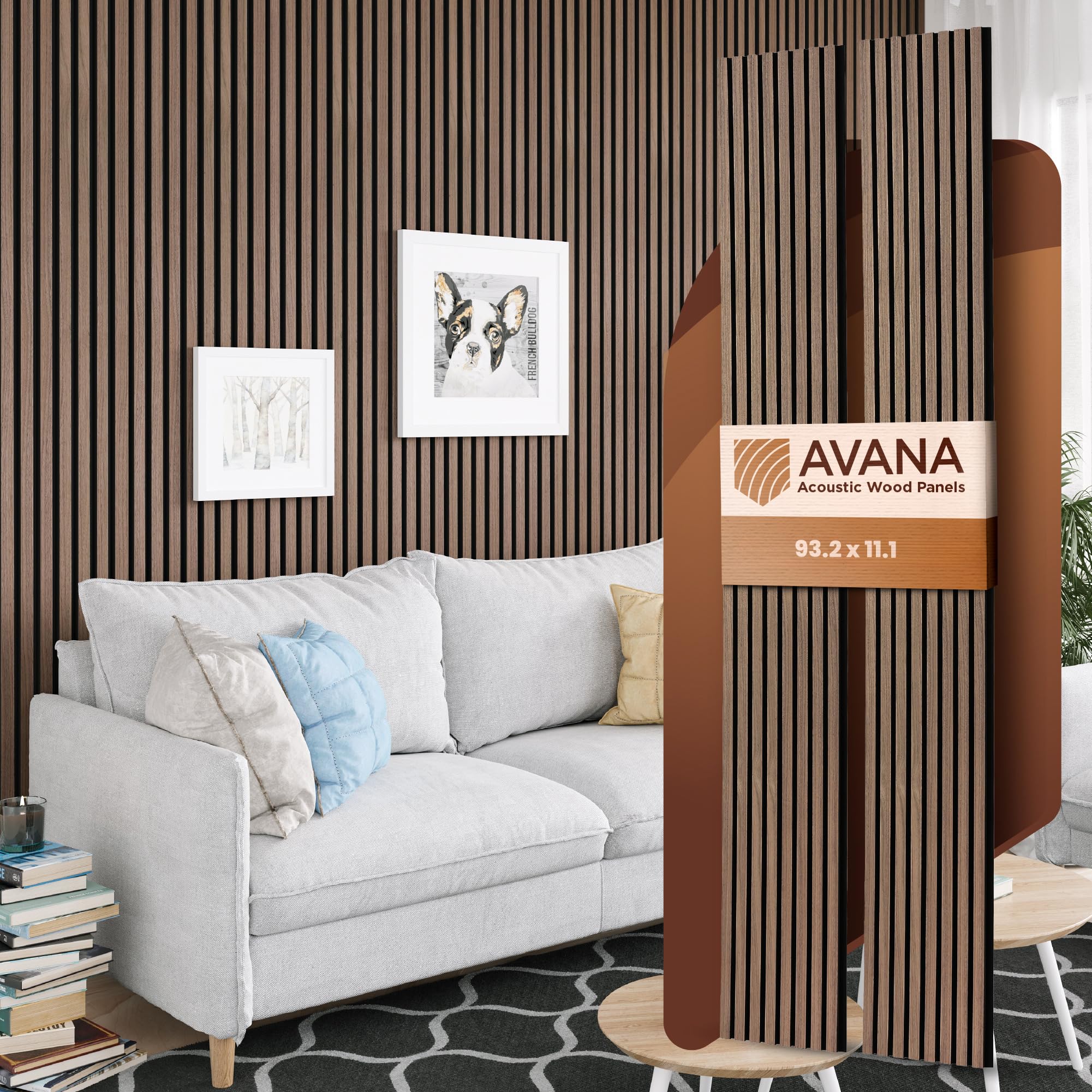 Photo 1 of Avana Acoustic Wood Wall Panels – 93.2x11.25 Inch Panels – Fits 94x12 Layout – Walnut Acoustic Panels 2 PCs – Wall Panels for Interior Wall Decor for Homes, Offices – Durable Wood Panels for Wall