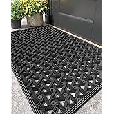 Color&Geometry Door Mat Outside Entrance with Drainage, Rubber Heavy Duty Dirt Trapper Waterproof Outdoor Welcome Mat, Outdoor Mats All Weather for Front Back Door Patio Entryway Entry, 19"X30" Black