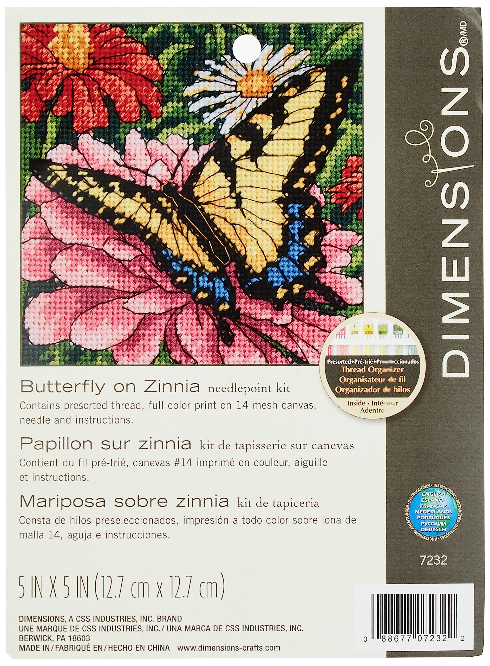 Dimensions Butterfly ON Zinnia, Canvas, Multi-Colour, Needlecrafts