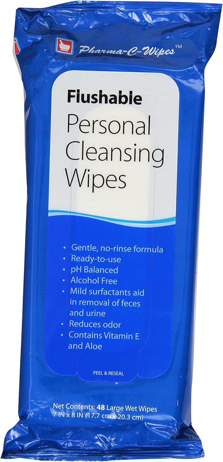 Pharma C Wipe Flushable Personal Cleansing Wipes, Mild, 48 Count (Pack of 6) Health