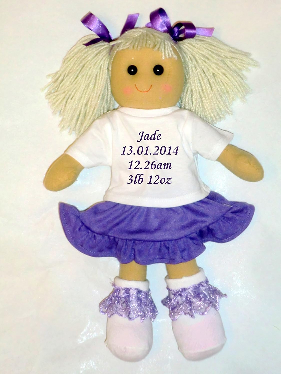 personalised rag doll suitable from birth