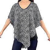 Brittany Black Women’s V-Neck 3/4 Sleeve Lace Poncho Floral Print Knit Blouse
