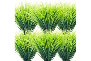 Grunyia 20 Bundles Artificial Outdoor Plants, Fake Wheat Grass Greenery Shrubs UV Resistant Faux Plastic Plants Garden Porch Window Box Décor (Grass)