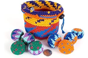 POCKET DISC BUENA ONDA Yippi Yappa Kit - Crocheted Mini Bag Toss Game for Kids and Adults, Best Hacky Sack Set, Color Coded Balls with Basket, Indoor/Outdoor Play