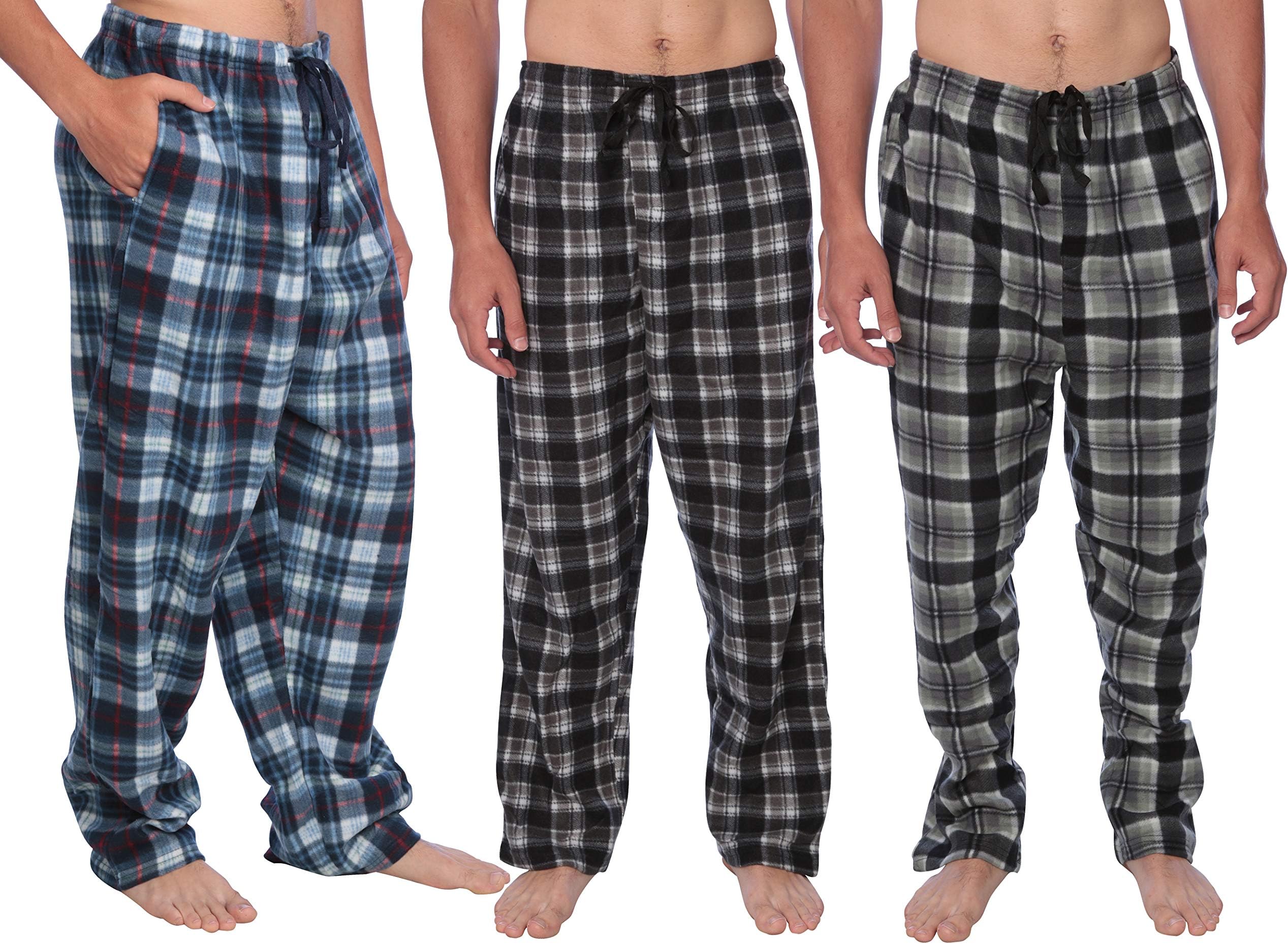 Active Club Men's PJ Pajama Fleece Lounge Plaid Bottoms Pants Microfleece (Single or 3 Pack), 12 Colors