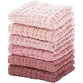 Looxii Muslin Baby Washcloths 6 Pack, 100% Cotton Baby Wash Cloths for Baby Face Body, 12x12 inches Large Soft Absorbent Face Towels for Newborns Gradient Pink