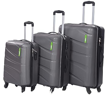 Safari 3 PC Set of 20/24/28 Flo Secure 4 Wheels Double Zipper Hard Side Trolley Bag Gun Metal