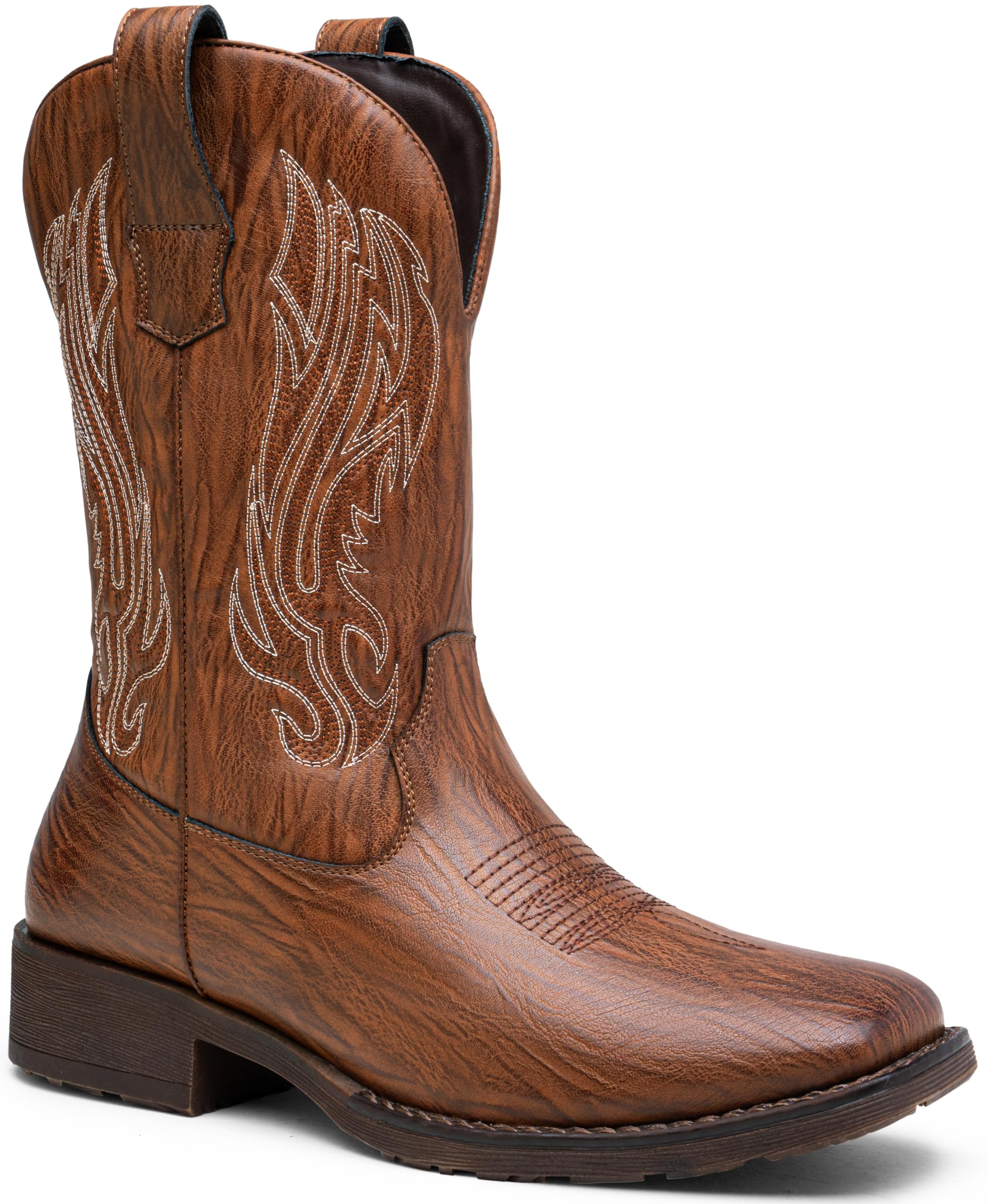 Jousen Cowboy Boots for Men Embroidery Men's Western Boots Retro Square Toe Mens Boot Botas Vaqueras Para Hombre (AMY8420 lightbrown 12) Image