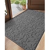 DEXI Front Door Mat Inside Entrance 36x60, Non Slip Dirt Trapper Doormat, Low Profile Thin Entry Mat, Absorbent Easy Clean Welcome Mats for Entryway, Patio, Branch Leaf Grey