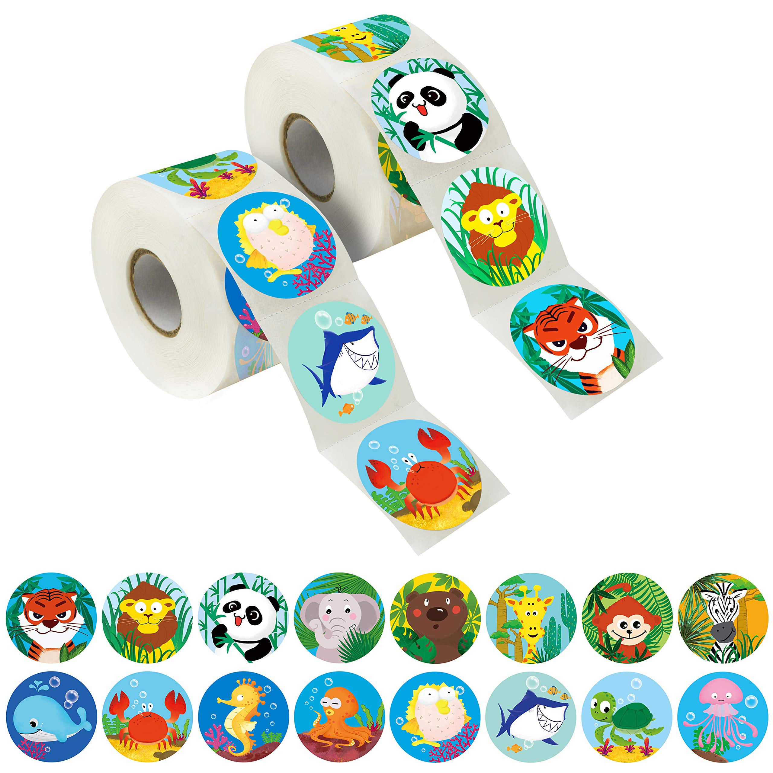 600 Pcs Round Zoo Marine Animal Stickers in 16 Designs with Perforated Line Expanded Version (Each Measures 1.5