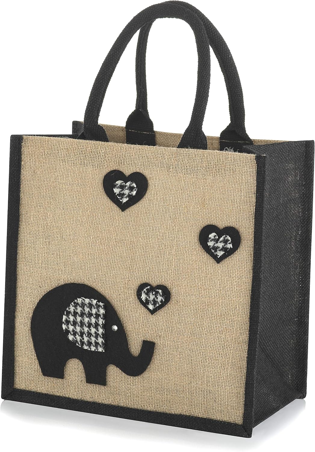 Jute Hessian Medium Shopping Bag - Elephant Black - 30 cm high x 30 cm Wide x 20 cm Depth