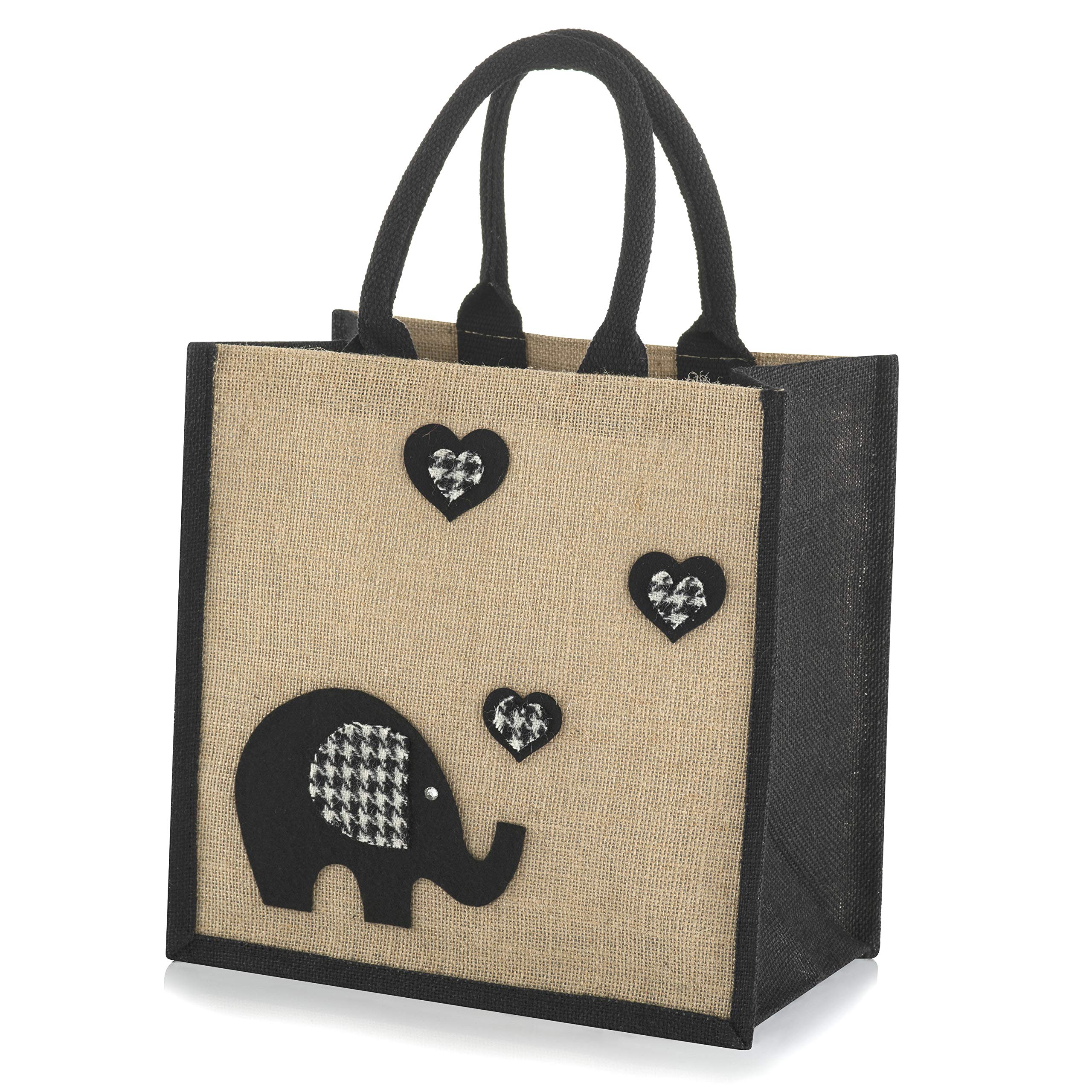 Jute Hessian Medium Shopping Bag - Elephant Black - 30 cm high x 30 cm Wide x 20 cm Depth