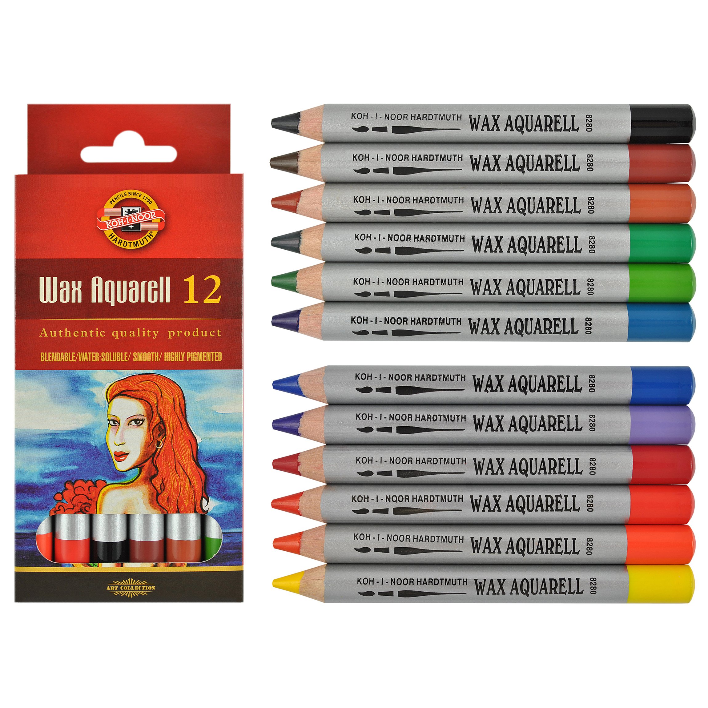 Koh-i-noor Wax Aquarelle - 12 Fine Wax Pastels. 8282