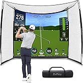 Golf Cage Net with Impact Screen 10 x 8 Ft Golf Hitting Cage with Side Enclosure and Top net to Practice with Simulator at Home Indoor Outdoor Backyard