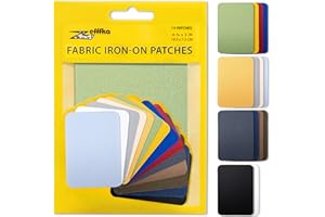 ZEFFFKA Premium Quality Fabric Iron-on Patches Inside & Outside Strongest Glue 100% Cotton Blue Gray Beige Brown Yellow Red Green Repair Decorating Kit 14 Pieces Size 3" by 4-1/4" (7.5 cm x 10.5 cm)