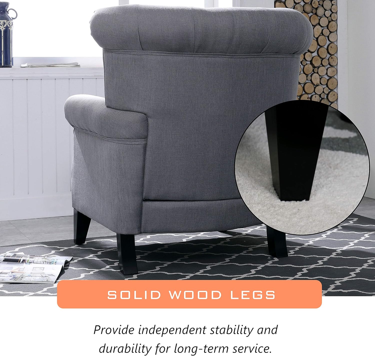 Mid-Century Modern Accent Fabric Arm Chair Comfy Upholstered Single Sofa for Living Room Furniture, Gray（Style2）: Furniture & Decor
