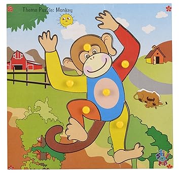 Skillofun Wooden Theme Puzzle Standard Monkey Knobs, Multi Color