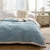 UKELER Floral Sherpa Throw Blanket 50 × 60 inch,Sherpa Fleece Blanket for All Season, Warm and Cozy Blanket for Bed Couch Sofa Office Camping, Blue