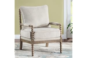 DUHOME Linen Fabric Spindle Accent Chair Set with Wood Frame,Modern Accent Chairs with Padded Spring Seat and Brushed White Base for Living Room Bedroom Farmhouse Home Office Belcony