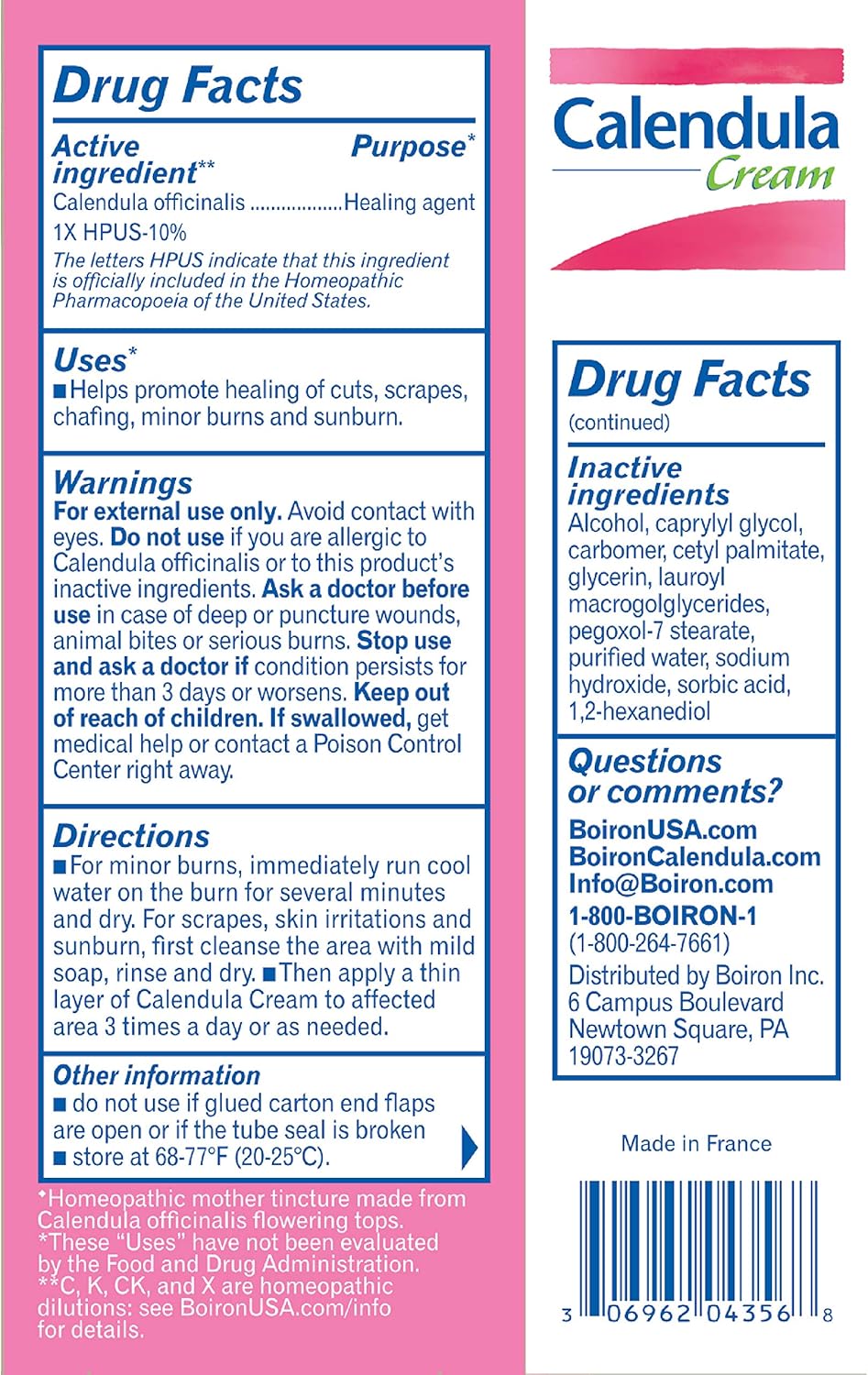 Boiron Calendula, 2.5 Ounce, Topical First Aid Cream for Cuts, Scrapes, Chafing, and Sunburn: Health & Personal Care