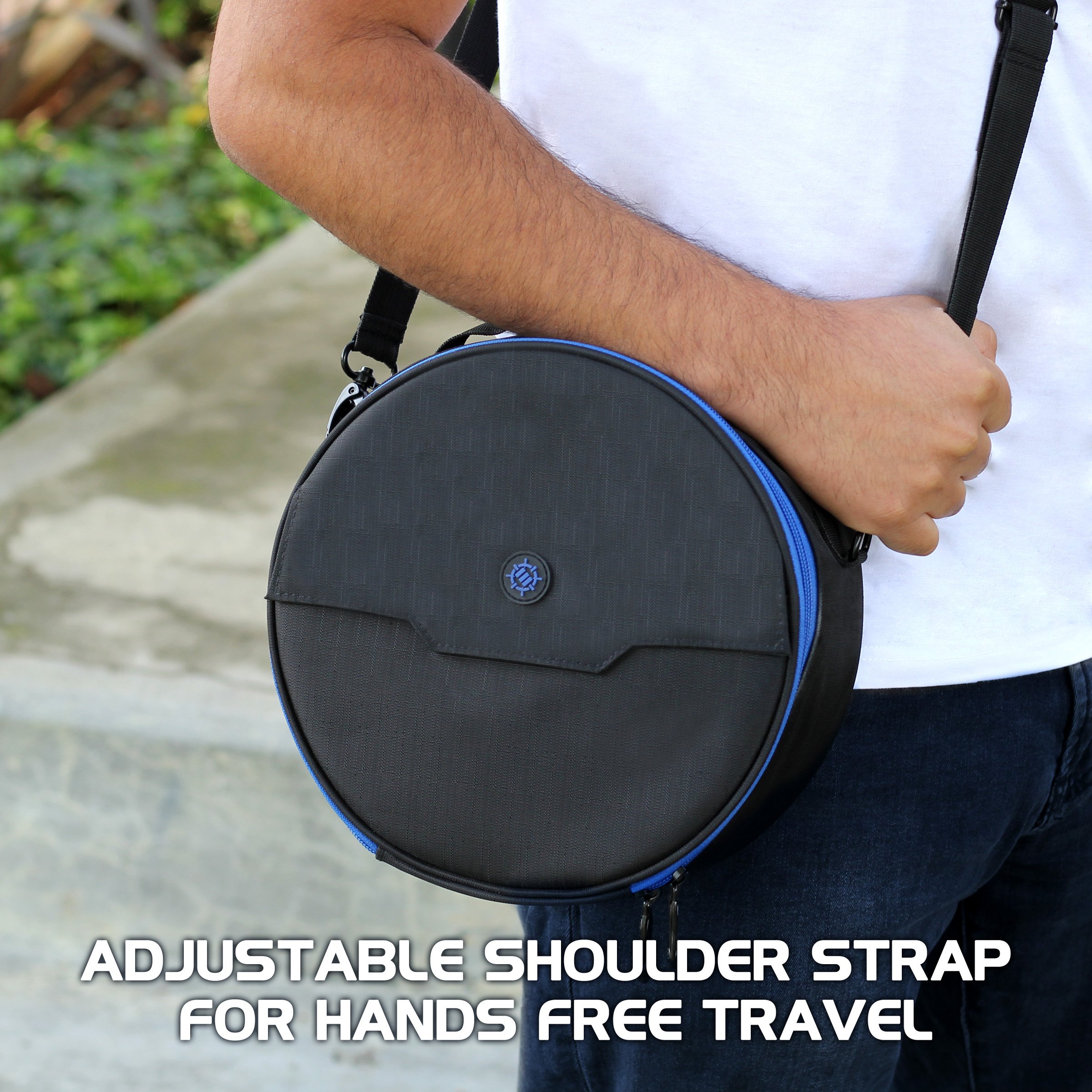 ENHANCE Portable Headphone Case for Wired & Wireless Headsets - Universal Headset Case Compatible with PlayStation, Beats, Bose & Gaming Headphones - Accessory Storage, Strap & Carrying Handle - Blue