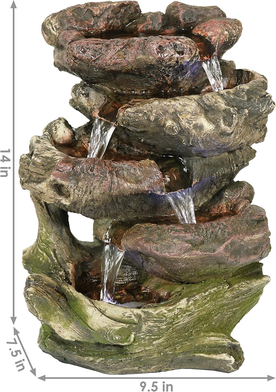 Sunnydaze Tabletop Fountain with LED Lights - 5-Step Rock Falls Indoor Waterfall Feature - Calming and Relaxing Water Sound - Small 14 Inch Desktop Size: Kitchen & Dining