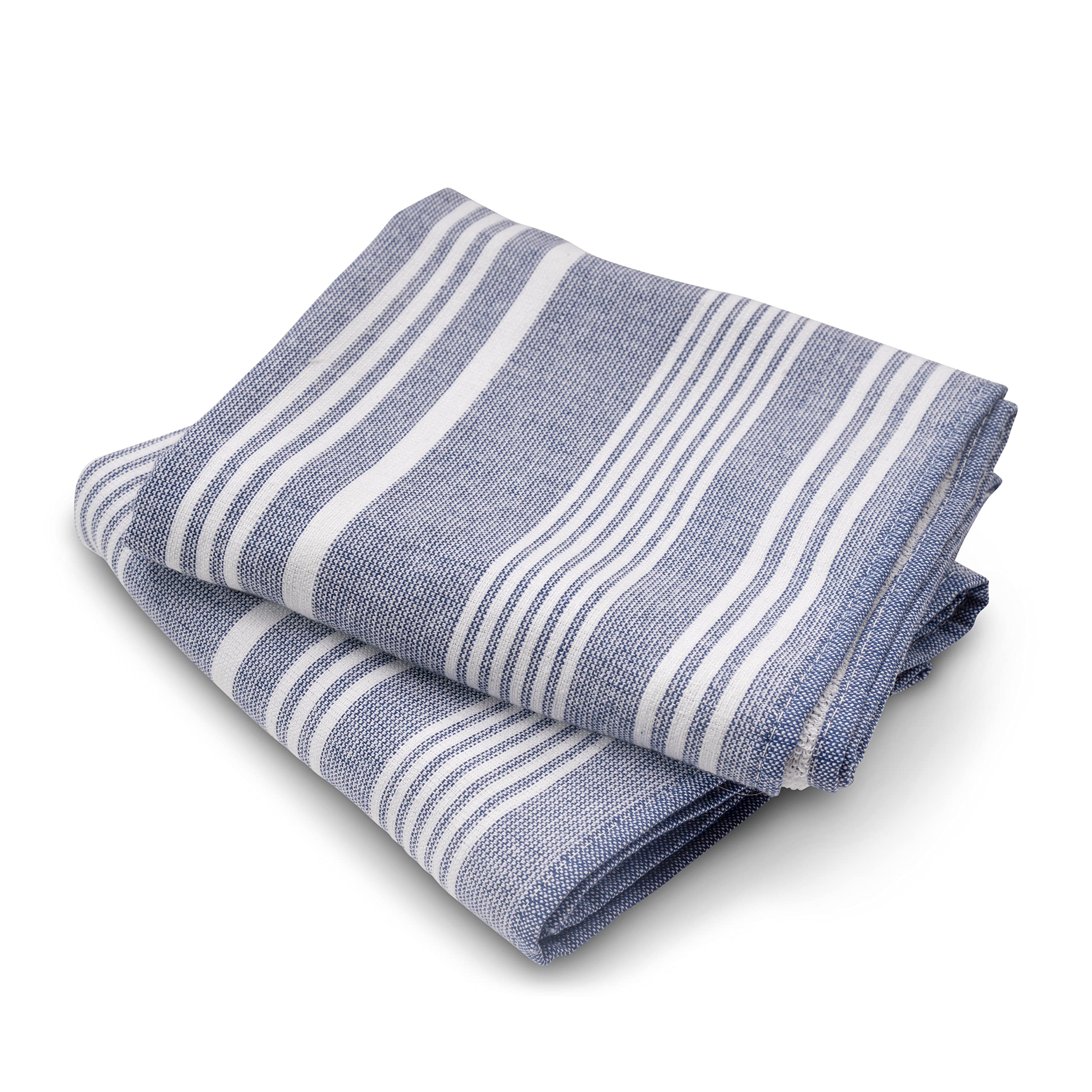 Cuisinart Fouta Striped Blue and White Tea Towels for Kitchen Set of 2 - Antibacterial, Hypoallergenic, Absorbent Terry Kitchen Towels, 40x70 cm