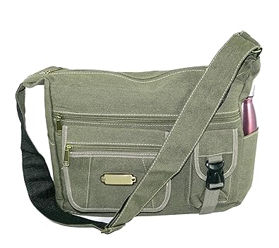 DAHSHA Imported Stylish cotton sling cross body messenger college one side shoulder bag for men women - (Olive, 13.5x4.5x10)