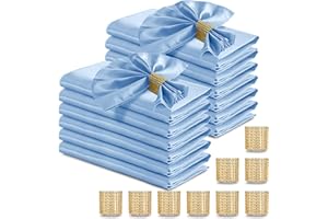 RUDONG M 100 Pcs Light Blue Satin Napkins and Napkin Rings Set, 17 x 17 Inch Square Cloth Napkins Set of 50, Silky Soft Table Napkins Bulk for Weddings, Banquet, Parties Dinner Decoration