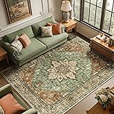 RELEANY Area Rugs 6'x9' Washable Non-Slip, Floral Vintage Distress Print Pattern Medallion Carpet for Living Room Bedroom Dining Room, Brick Red Rust Neutral Brown Burnt Orange Green