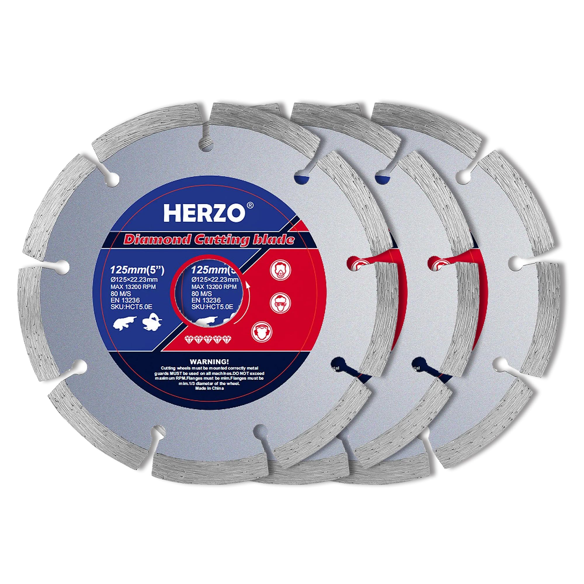 HERZO 125mm Diamond Cutting Disc,125mmx22.23mm,for Cutting Masonry,Brick, Reinforced Concrete and Stone