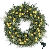 Christmas Wreath Pre-lit 24 inch with 100 Light & Cupressus Tips, Artificial Christmas Wreaths for Front Door with Lights, Wreath for Christmas Decoration Door Windows Wall Green Plug in