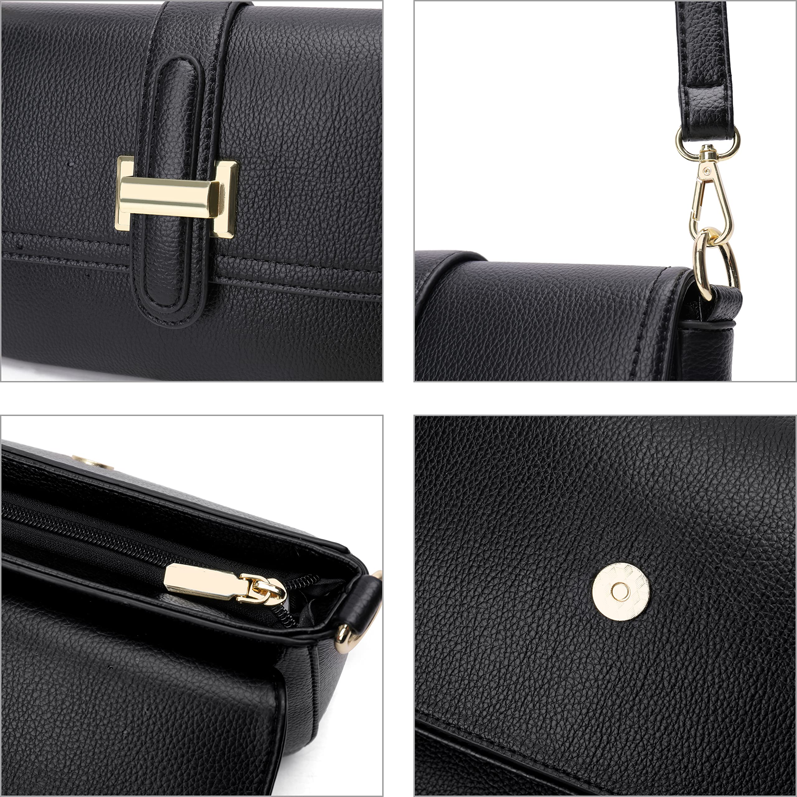 FSD.WG Women's Shoulder Bag, Leather, Outdoor, Fashion, 4 Colors, Black, L