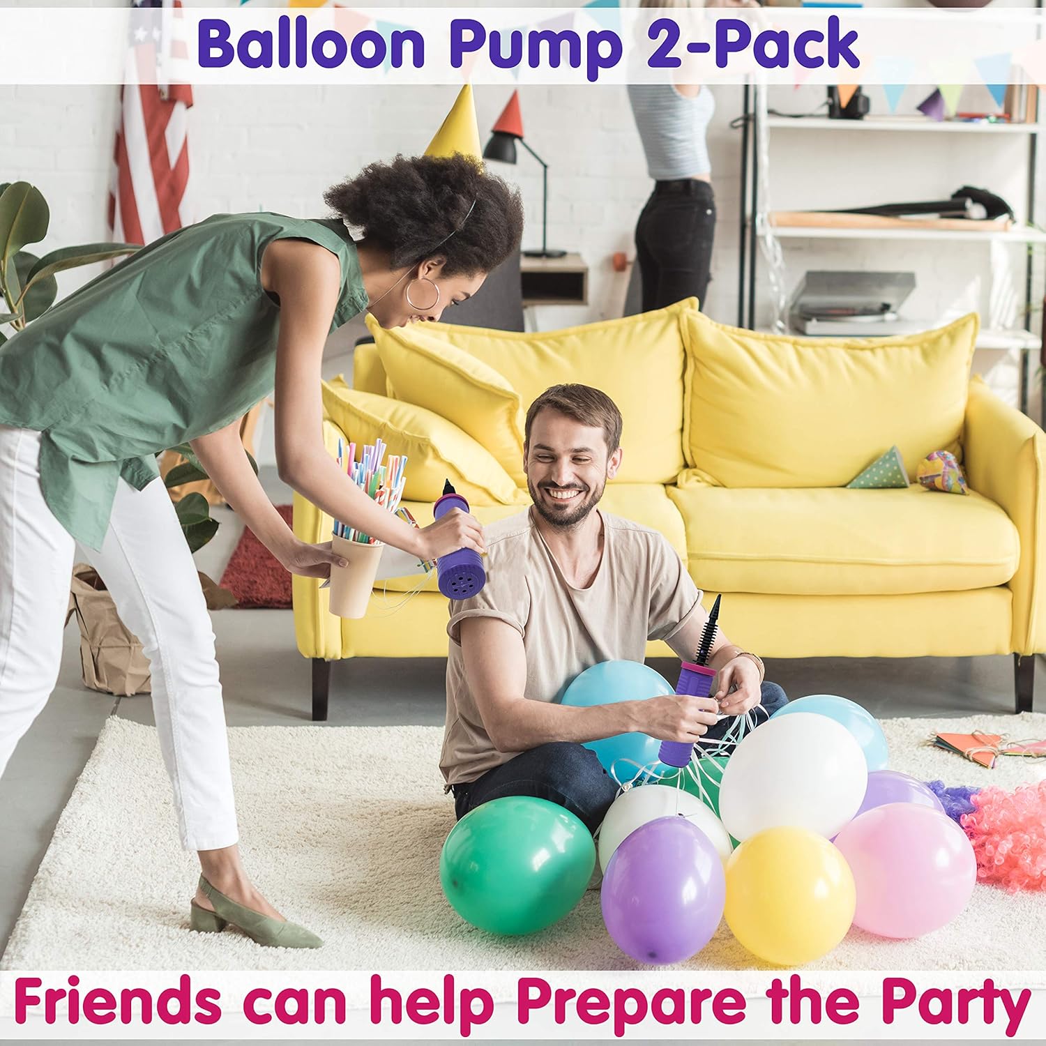 Balloon Pump Hand Held, Inflator Air Pump for Balloons - 2Way Dual Action, 2Pack: Friends can Help - Easy to Use, 100% Lifetime Satisfaction Guarantee - Sturdy Ballon Inflator Pump: Toys & Games