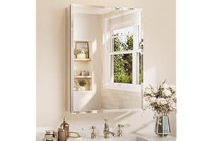 TETOTE 24 x 32 Bathroom Mirror Cabinet with Tempered Beveled Mirror Silver Medicine Cabinet Aluminum Cabinet DTC Hinges, Stepless Adjustable Shelves, Recessed/Surface-Mounted