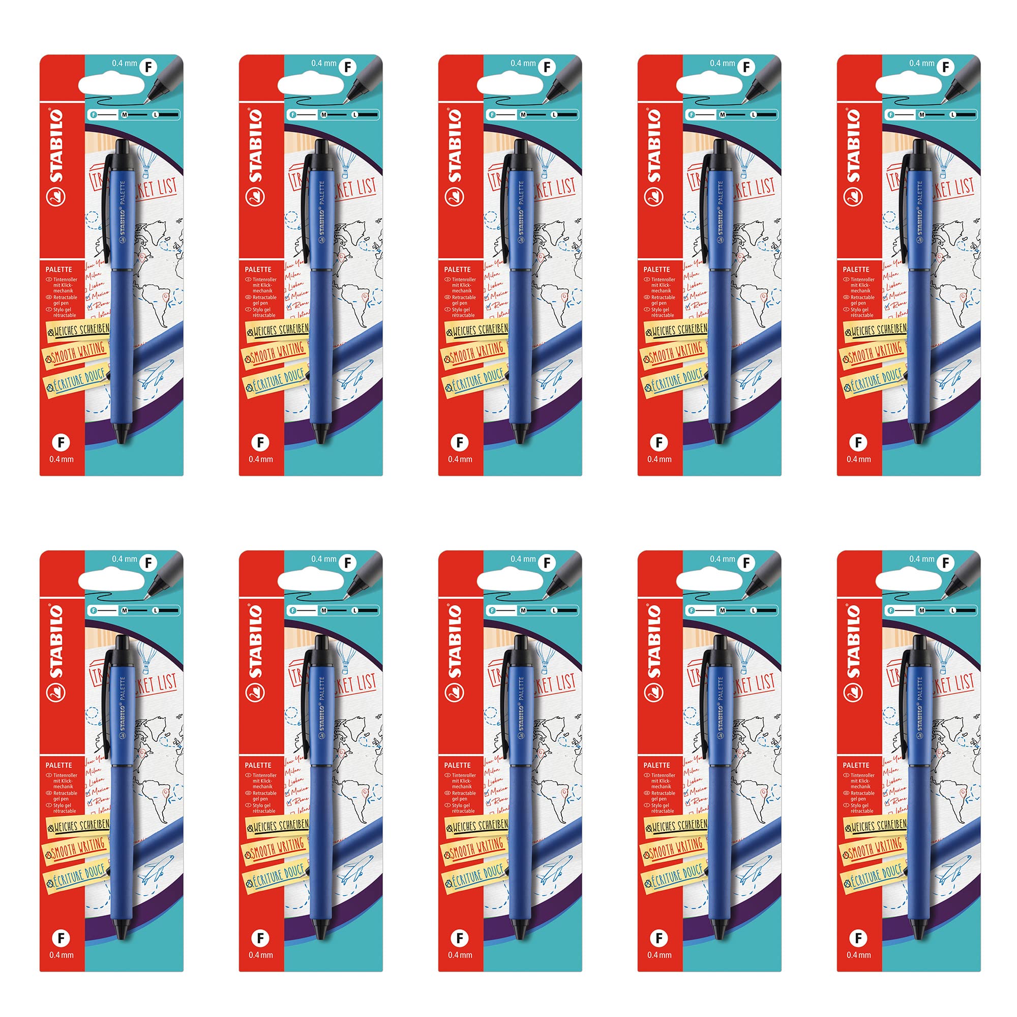 STABILO Retractable Gel Rollerball PALETTE - Blue x 10