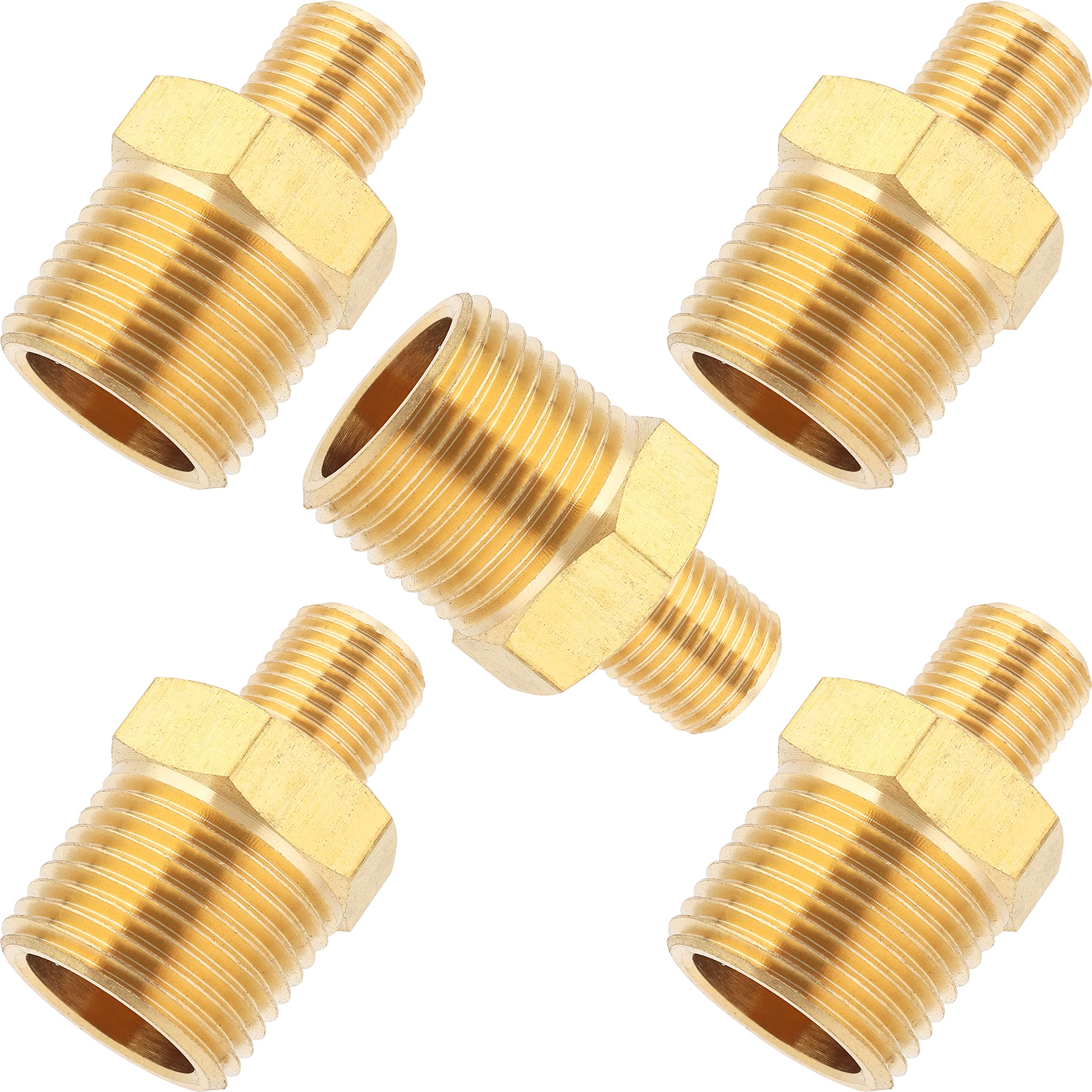 LTWFITTING Brass Pipe Hex Reducing Nipple Fitting 3/8-Inch x 1/8-Inch Male BSPT (Pack of 5)