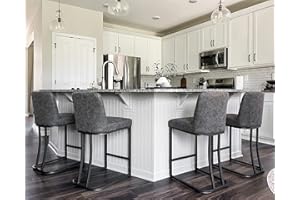 MAISON ARTS Counter Height 24" Bar Stools Set of 4 with Back for Kitchen Counter Modern Upholstered Barstools Faux Leather Farmhouse Bar Chairs Island Stools Support 330LBS, 24 Inch, Grey+Black Frame