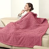 Heated Throw Blanket Cozy 50"x 60" Heated Sherpa Throw Electric Blanket, 5 Heating Levels, 4 Hour Shut Off, Machine Washable, ETL Safe, Rose Pink