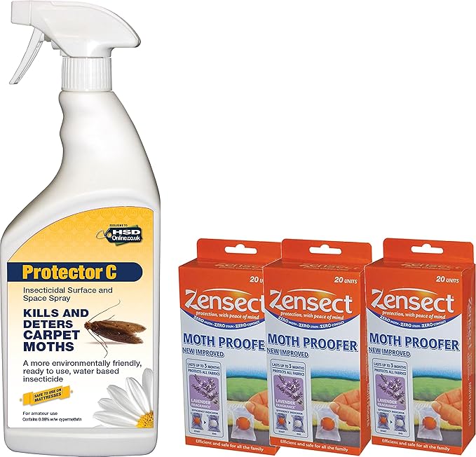 1 Litre Carpet Moth Killer Spray and Pack of 60 Zensect Moth Balls