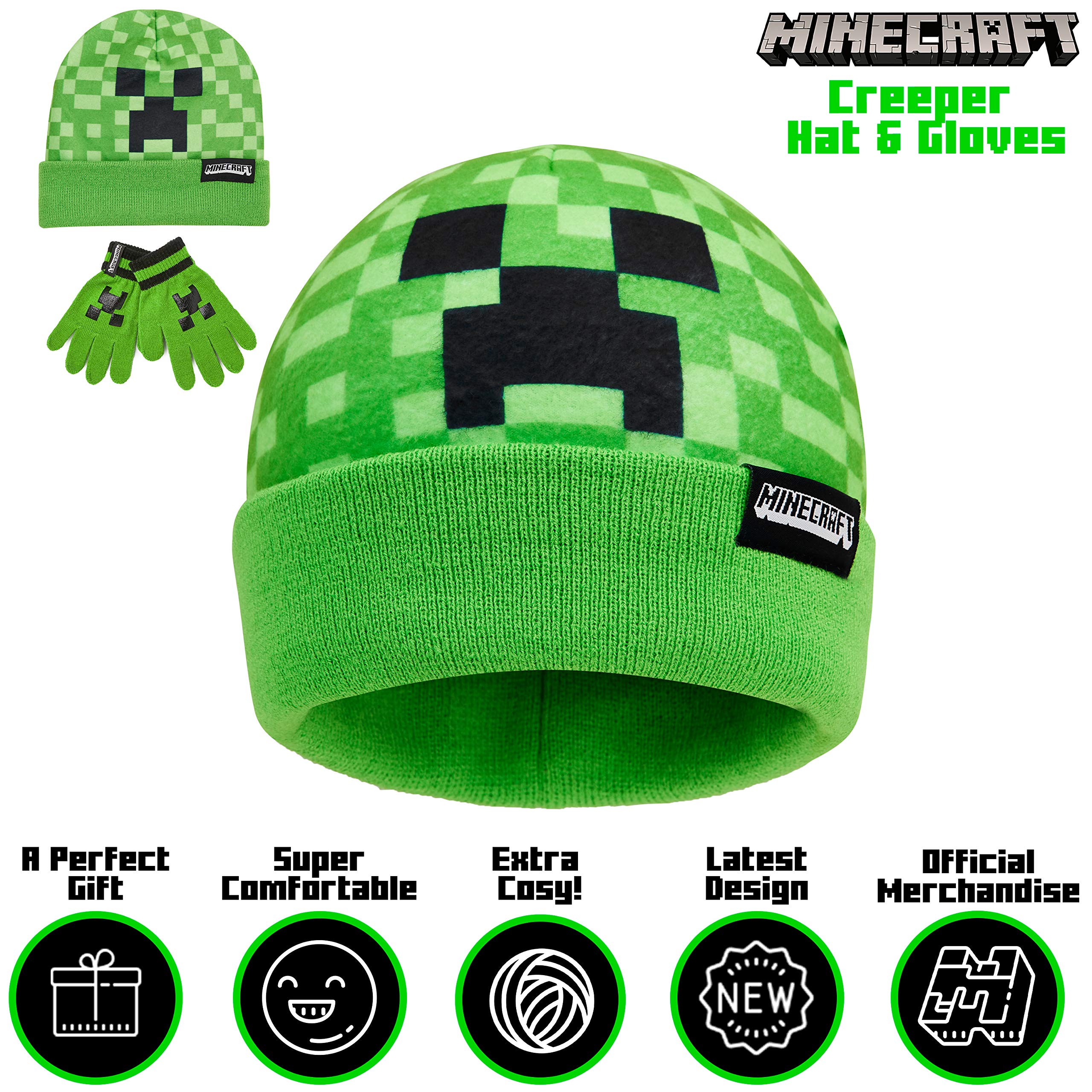Minecraft Boys Winter Set, 6–14 Yrs, 3Pc Beanie Scarf Gloves, 2Pc Knit Cap Mitts, 1 Pc Bucket Hat|Beanie Gifts for Boys