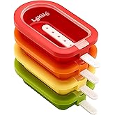 L&eacute;ku&eacute; Set of 4 Stackable Popsicle Molds + Sticks &amp; Lids | Homemade Freezer Ice Pops &amp; Frozen Snacks | Flexible Platinum Silicone for Easy Fill &amp; Unmold | Reusable &amp; Dishwasher Safe| Multicolor