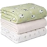 Muslin Swaddle Blankets for Newborn, 3 Pack Breathable Soft Receiving Blanket, Large 38 x 40 inches Swaddle Wrap Burping Clothes Diapers, Essentials Infant Shower Items, Toddler Gift (Cute Farm)