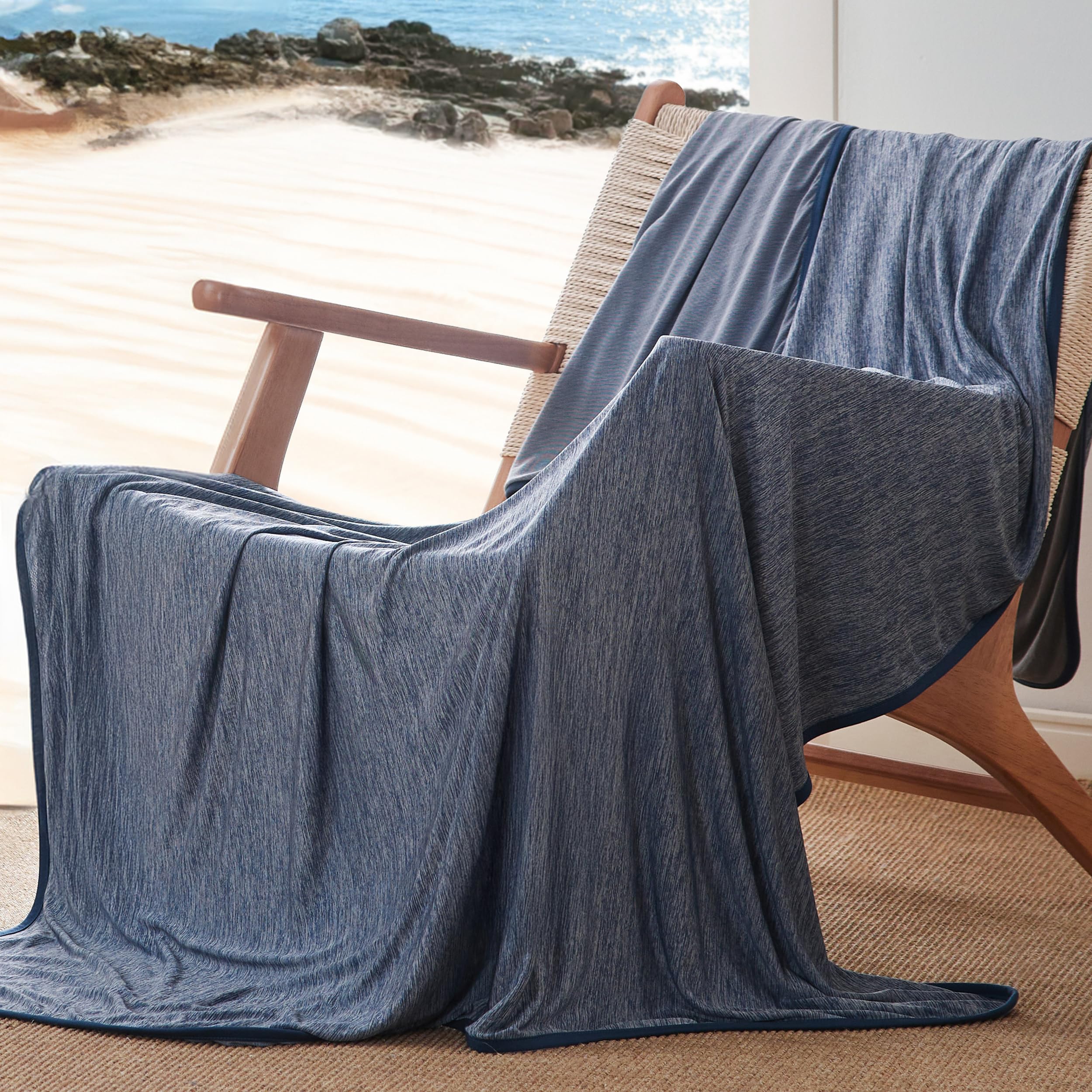 Photo 1 of Bedsure Navy Blue Cooling Blanket for Hot Sleepers - Summer Cold Throw Blanket for Bed, Arc-Chill Lightweight Summer Bedding, Cool Thin Ice Cold Cooled Throws with Rayon Derived from Bamboo, 50x70