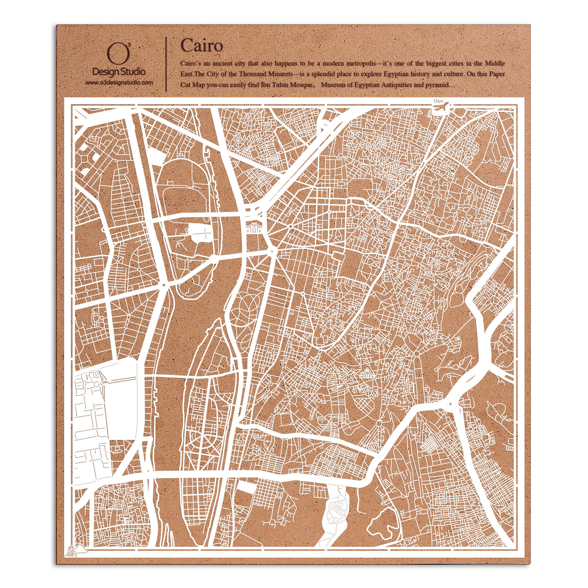 Cairo Paper Cut Map White 30x30 cm Paper Art