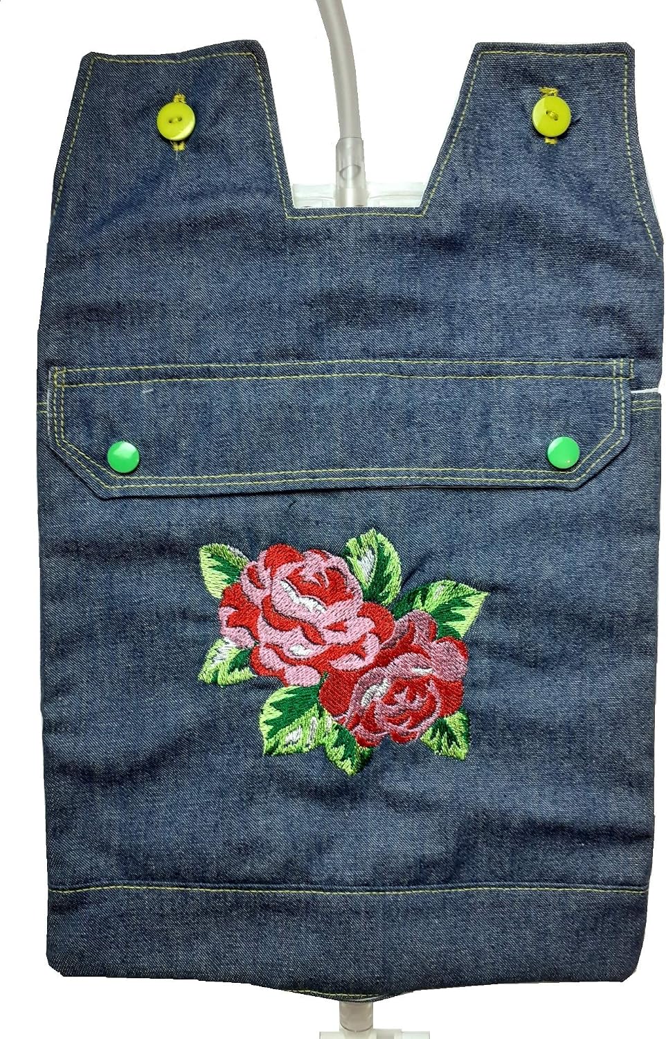 Embroidered Denim Catheter Night Bag Holder with a Pocket - Image 4