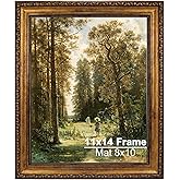 Pequecom 11x14 Vintage Gold Picture Frame, Ornate Victorian Frames for Gallery Wall or Tabletop with Real Glass, Display Art 8x10 with Mat or 11x14 without Mat for Antique Déco